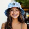 imageDALIX Butterfly Tie Dye Bucket Hat Cotton Embroidery Casual Outdoor Style WomensTie Dye Blue