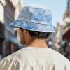 imageDALIX Ghost Tie Dye Bucket Hat Cotton Embroidery Casual Outdoor Style MensTie Dye Blue