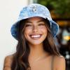 imageDALIX Heartly Ghost Tie Dye Bucket Hat Cotton Embroidery Casual Outdoor Style WomensTie Dye Blue