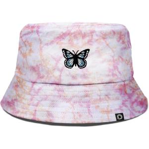 imageDALIX Butterfly Tie Dye Bucket Hat Cotton Embroidery Casual Outdoor Style WomensTie Dye Pink