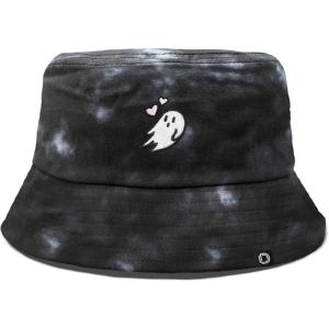 imageDALIX Heartly Ghost Tie Dye Bucket Hat Cotton Embroidery Casual Outdoor Style WomensTie Dye Black