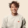 imageDALIX Pixel Heart Embroidered Fleece Crewneck Long Sleeve Sweatshirt MensNatural