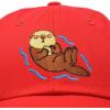 imageDALIX Otter Hat Embroidered Baseball Cap Vintage Cotton Denim Mens WomensRed