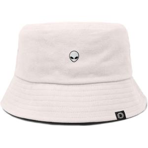 imageDALIX Lil Alien Embroidered Cotton Bucket Hat Cap Outdoor Space Summer MensParchment White