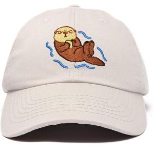imageDALIX Otter Hat Embroidered Baseball Cap Vintage Cotton Denim Mens WomensBeige