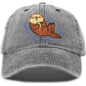imageDALIX Otter Hat Embroidered Baseball Cap Vintage Cotton Denim Mens WomensBlack
