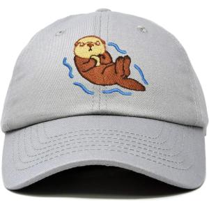 imageDALIX Otter Hat Embroidered Baseball Cap Vintage Cotton Denim Mens WomensGray