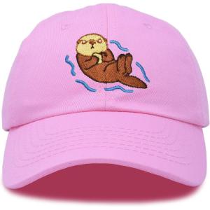 imageDALIX Otter Hat Embroidered Baseball Cap Vintage Cotton Denim Mens WomensLight Pink