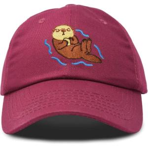 imageDALIX Otter Hat Embroidered Baseball Cap Vintage Cotton Denim Mens WomensMaroon