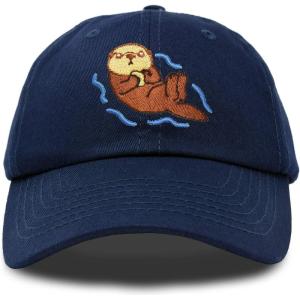 imageDALIX Otter Hat Embroidered Baseball Cap Vintage Cotton Denim Mens WomensNavy Blue