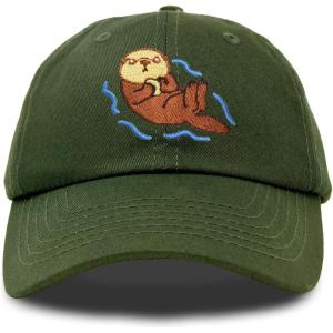 imageDALIX Otter Hat Embroidered Baseball Cap Vintage Cotton Denim Mens WomensOlive