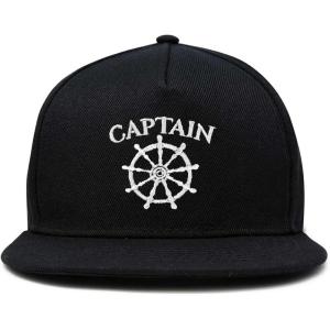imageDALIX Captain Snapback Flat Bill Baseball Hat Embroidered Cap MensBlack