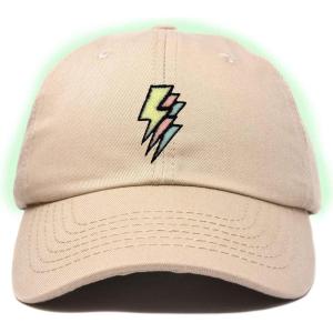 imageDALIX Lightning Embroidered Bolt Dad Hat Cotton Baseball Cap Adjustable MensKhaki
