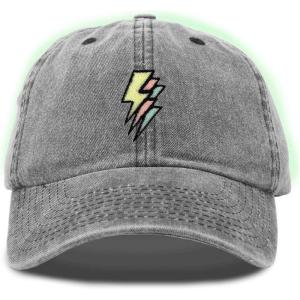imageDALIX Lightning Embroidered Bolt Dad Hat Cotton Baseball Cap Adjustable MensWashed Black