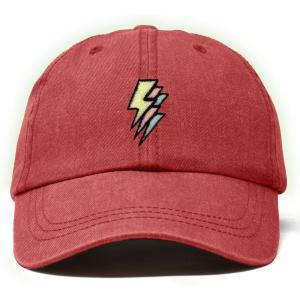 imageDALIX Lightning Embroidered Bolt Dad Hat Cotton Baseball Cap Adjustable MensWashed Red