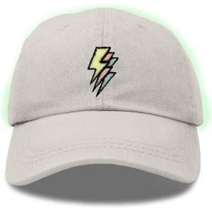 imageDALIX Lightning Embroidered Bolt Dad Hat Cotton Baseball Cap Adjustable MensWashed Stone White