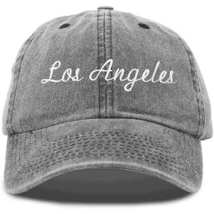 imageDALIX Los Angeles Embroidered Cotton Dad Cap Summer LA Baseball HatWashed Black