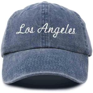 imageDALIX Los Angeles Embroidered Cotton Dad Cap Summer LA Baseball HatWashed Navy Blue