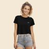 imageDALIX Butterfly Embroidered Cropped Flowy Soft Cotton Short Sleeve T Shirt WomensBlack
