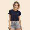 imageDALIX Butterfly Embroidered Cropped Flowy Soft Cotton Short Sleeve T Shirt WomensHeather Navy