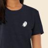 imageDALIX Ghost Embroidered Cropped Flowy Soft Cotton Short Sleeve T Shirt WomensHeather Navy