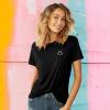 imageDALIX Smile Face Embroidered Soft Cotton Short Sleeve T Shirt WomensBlack