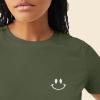 imageDALIX Smile Face Embroidered Soft Cotton Short Sleeve T Shirt WomensMilitary Green