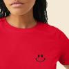 imageDALIX Smile Face Embroidered Soft Cotton Short Sleeve T Shirt WomensRed
