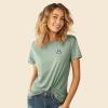imageDALIX Smile Face Embroidered Soft Cotton Short Sleeve T Shirt WomensSage