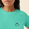 imageDALIX Smile Face Embroidered Soft Cotton Short Sleeve T Shirt WomensTeal