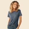 imageDALIX Smile Face Embroidered Soft Cotton Short Sleeve T Shirt WomensVintage Navy