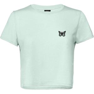 imageDALIX Butterfly Embroidered Cropped Flowy Soft Cotton Short Sleeve T Shirt WomensDusty Blue