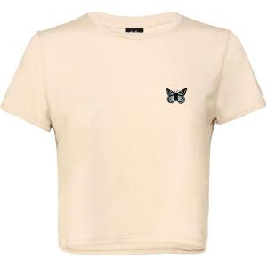 imageDALIX Butterfly Embroidered Cropped Flowy Soft Cotton Short Sleeve T Shirt WomensHeather Dust