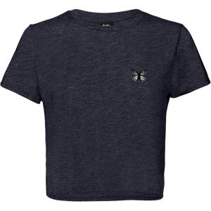imageDALIX Butterfly Embroidered Cropped Flowy Soft Cotton Short Sleeve T Shirt WomensHeather Navy