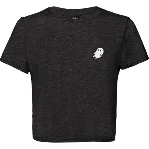 imageDALIX Ghost Embroidered Cropped Flowy Soft Cotton Short Sleeve T Shirt WomensDark Heather