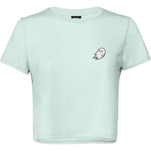 imageDALIX Ghost Embroidered Cropped Flowy Soft Cotton Short Sleeve T Shirt WomensDusty Blue
