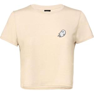 imageDALIX Ghost Embroidered Cropped Flowy Soft Cotton Short Sleeve T Shirt WomensHeather Dust