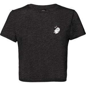 imageDALIX Heartly Ghost Embroidered Cropped Flowy Soft Cotton Short Sleeve T Shirt WomensDark Heather