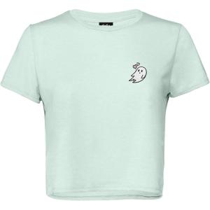 imageDALIX Heartly Ghost Embroidered Cropped Flowy Soft Cotton Short Sleeve T Shirt WomensDusty Blue