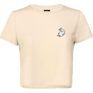 imageDALIX Heartly Ghost Embroidered Cropped Flowy Soft Cotton Short Sleeve T Shirt WomensHeather Dust
