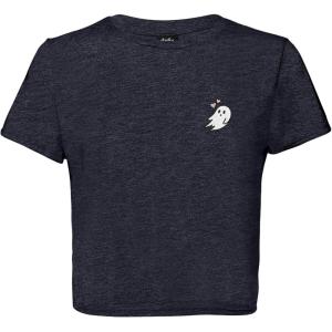 imageDALIX Heartly Ghost Embroidered Cropped Flowy Soft Cotton Short Sleeve T Shirt WomensHeather Navy