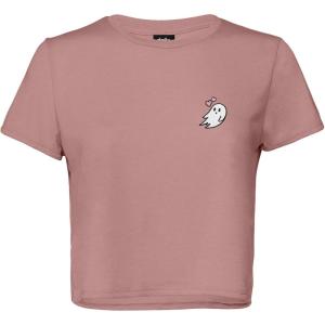 imageDALIX Heartly Ghost Embroidered Cropped Flowy Soft Cotton Short Sleeve T Shirt WomensMauve