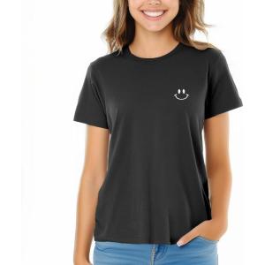 imageDALIX Smile Face Embroidered Soft Cotton Short Sleeve T Shirt WomensDark Gray