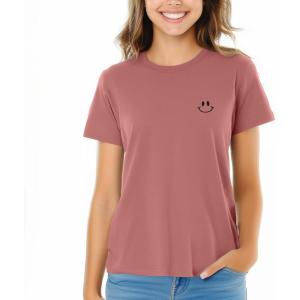 imageDALIX Smile Face Embroidered Soft Cotton Short Sleeve T Shirt WomensMauve