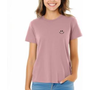 imageDALIX Smile Face Embroidered Soft Cotton Short Sleeve T Shirt WomensOrchid Purple