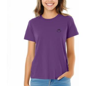 imageDALIX Smile Face Embroidered Soft Cotton Short Sleeve T Shirt WomensPurple
