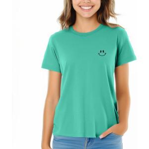 imageDALIX Smile Face Embroidered Soft Cotton Short Sleeve T Shirt WomensTeal