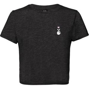 imageDALIX Snap Heart Embroidered Cropped Flowy Soft Cotton Short Sleeve T Shirt WomensDark Heather