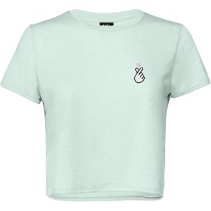 imageDALIX Snap Heart Embroidered Cropped Flowy Soft Cotton Short Sleeve T Shirt WomensDusty Blue