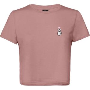imageDALIX Snap Heart Embroidered Cropped Flowy Soft Cotton Short Sleeve T Shirt WomensMauve